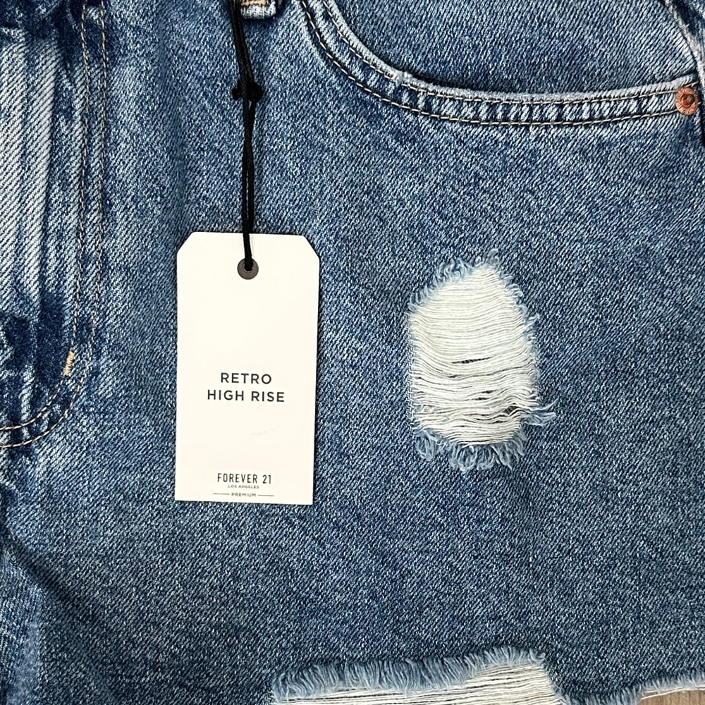 Distressed retro high rise forever 21 Denim Women Shorts size 30 - Picture 2 of 15